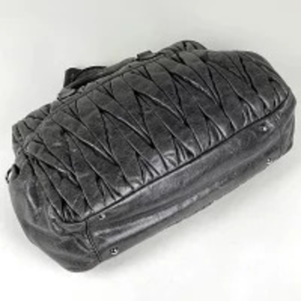Miu Miu Leather Shoulder Gathered 2way Bag Gray Matelasse Quilted Gray